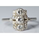 Art Deco platinum ring set with diamonds, the largest approximately 0.25ct, 3.2g, size M