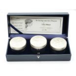 Cased set of three graduated Royal Mint limited edtition (82/500) hallmarked silver St. George and