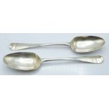 Georgian pair of bottom hallmarked silver table spoons, London 1759, maker Thomas & William Chawner,