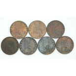 A collection of seven various Victoria young head halfpennies comprising 1863, 1867, 1868, 1869,