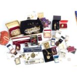 A collection of costume jewellery including beads, chains, earrings, diamanté, cufflinks etc