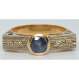 Art Deco 18ct gold ring set with a Ceylon sapphire of approximately 0.70ct and diamonds, 5.6g,