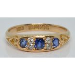 Victorian 18ct gold ring set with sapphires and diamonds, Birmingham 1895, 3.3g, size O