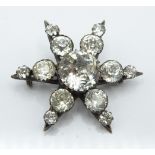 Victorian hallmarked silver star brooch set with foiled paste, Birmingham 1892, diameter 3.5cm