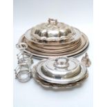 Plated ware comprising various sized trays / salvers including Mappin & Webb and Walker & Hall,