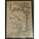A 19thC Chinese embroidery with exotic bird decoration, 56 x 40cm