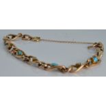 WITHDRAWN   Edwardian 9ct rose gold bracelet set with turquoise and seed pearls