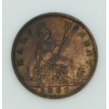 1862 Queen Victoria young head halfpenny, die letter 'A' right of lighthouse base, VF, extremely