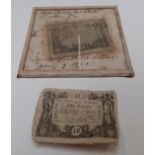 Two c1860s Austrian banknotes, one framed with early ink scripted description