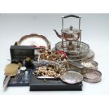 Quantity of silver plate including trays and galleried salver, Christopher Dresser style spirit