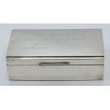 Walker & Hall hallmarked silver cigarette box, Sheffield date letter rubbed, with military