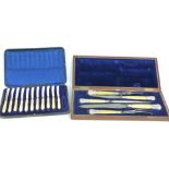 Edward VII hallmarked silver mounted carving set with ivory handles, Sheffield 1904, in fitted case,