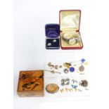 A collection of jewellery including silver Wedgwood earrings, Victorian silver brooch set with