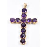 Edwardian 15ct gold cross pendant set with amethysts, 2.8g