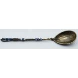 Russian silver and enamel spoon with 84 silver mark and also marked possibly Kunbert, length 14cm,