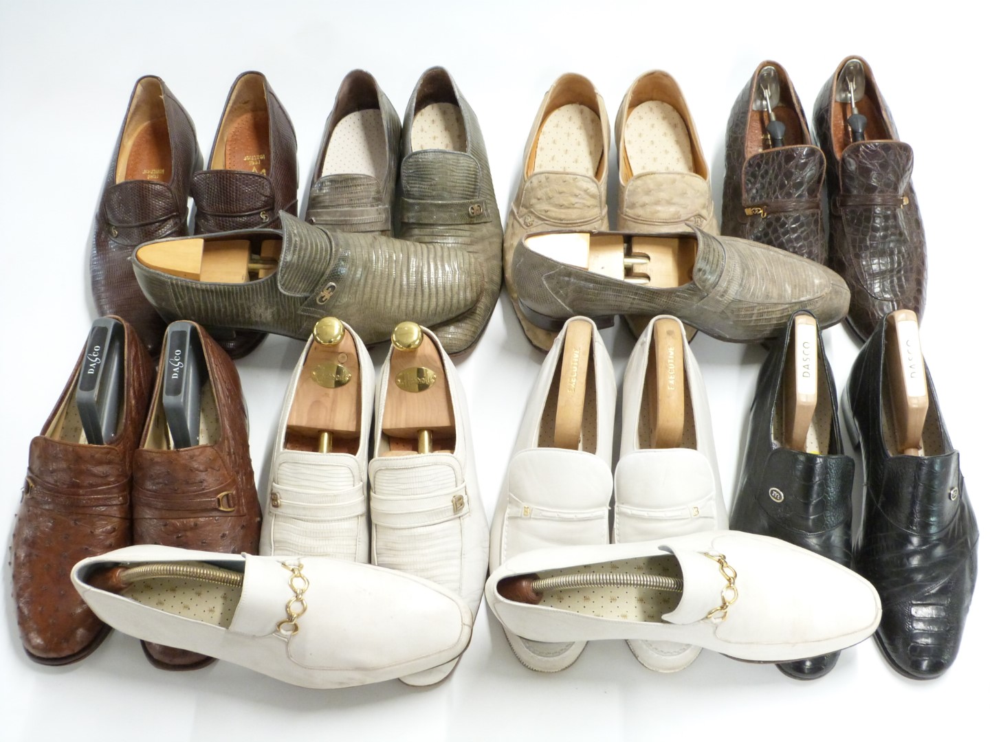 Ten pairs of gentleman's leather designer shoes including Christian Dior ostrich skin, most size 9