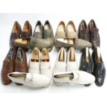 Ten pairs of gentleman's leather designer shoes including Christian Dior ostrich skin, most size 9