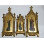 Three 19th/20thC gilt wood icons in giltwood frames including a pair, 70 x 27cm