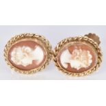 A pair of 9ct gold earrings set with cameos, 3.7g