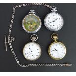 Four various pocket watches comprising one continental silver, one Ingersoll automata with