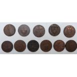Eleven 18thC British Conder tokens / trade halfpennies to include Hastings, Liverpool, Yarmouth,