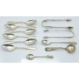 Georgian and later hallmarked silver cutlery to include sugar tongs, set of six grapefruit spoons,