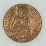 1925 George V halfpenny, near uncirculated with lustre