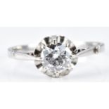 Art Deco platinum ring set with a round cut diamond of approximately 0.6ct, 2.2g, size K/L