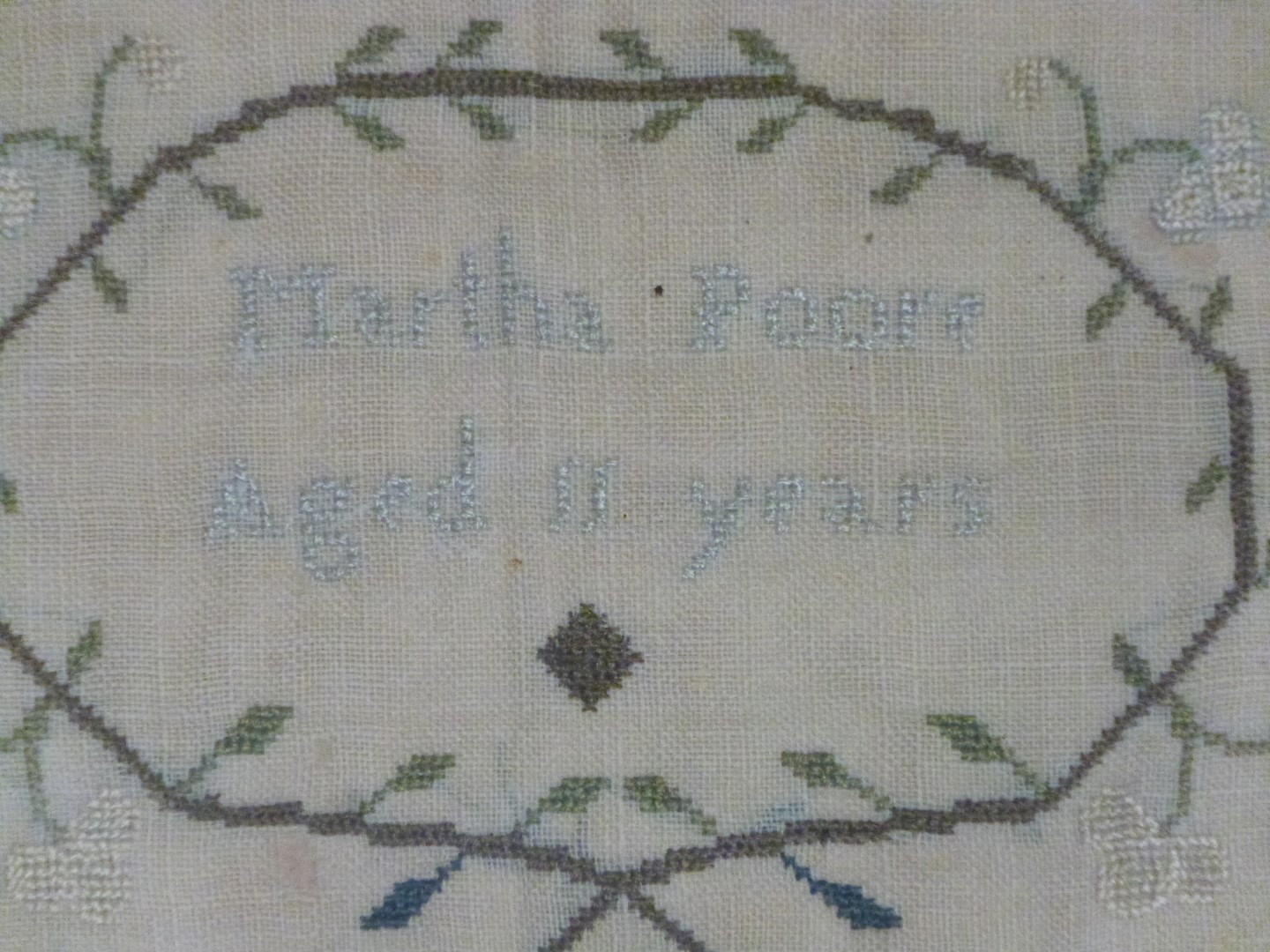 A likely Georgian embroidery sampler 'Martha Poore, aged 11 years', 32 x 36cm - Bild 2 aus 3