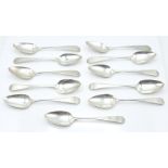 Set of ten Georgian hallmarked silver dessert spoons, London 1803, maker Thomas Oliphant, length