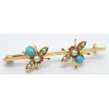 WITHDRAWN   Edwardian 15ct gold brooch depicting two flies set with turquoise, seed pearls and