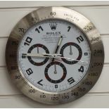 Rolex Oyster Perpetual Daytona shop display or dealer's advertising wall clock with white dial and