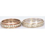 Two 9ct gold eternity rings set with paste, 4.9g, size N and O