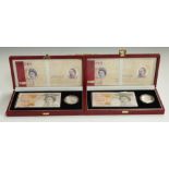 Two Royal Mint and Bank of England ten pounds and silver crown sets, numbers HM70001794 and HM