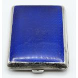 Hallmarked silver and blue guilloché enamel match case, import marks for Glasgow but date letter