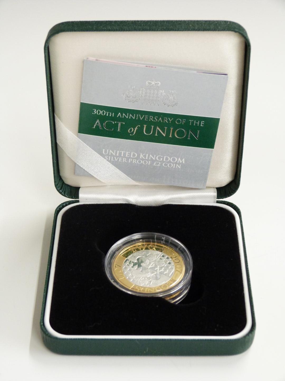 Four Royal Mint silver proof £2 coins for 2007, two Acts of Union and two slavery examples, all - Image 2 of 5