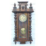 German Vienna style wall clock c1900, with two train movement striking on a gong, H92cm