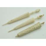 Three 19thC ivory and bone parasol needle cases including stanhope for Southsea, longest 11cm