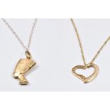 A 9ct gold heart pendant, a 9ct gold pendant and two 9ct gold chains, 3.5g