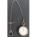 Continental silver open faced pocket watch with blued hands, black Roman numerals, gilt
