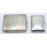 Two hallmarked silver cigarette cases, the larger Birmingham 1931 the other Birmingham 1915,