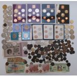 A collection of early decimal UK coin sets, 1970 sets, modern crowns and sundry coinage 18thC