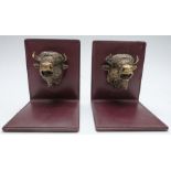 Asprey pair of bookends with plated bull's head decoration, with Asprey London impressed to base,