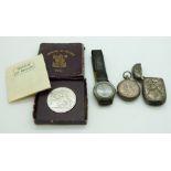 Oris wristwatch, Victorian hallmarked silver vesta, Birmingham 1895, continental silver half