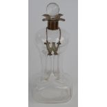 Edward VII hallmarked silver mounted glass glug decanter, Birmingham 1909 maker William Hutton &