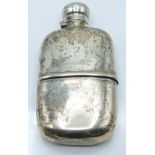 Victorian hallmarked silver hip flask with bayonet hinged cap and removable cup with gilt wash