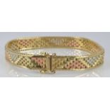 A 9ct gold tri-coloured bracelet, 16.1g