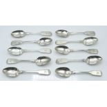 Ten Victorian hallmarked silver fiddle pattern teaspoons, various dates and makers but including a