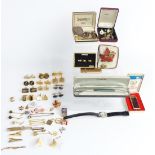 A collection of cufflinks and studs including rolled gold, silver etc, Parker pen, Ronson lighter