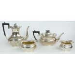 Goldsmiths & Silversmiths Co Victorian hallmarked silver four piece teaset with reeded lower